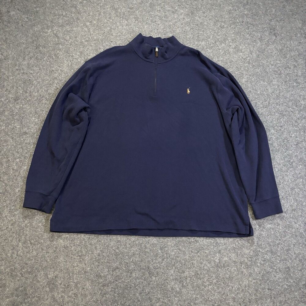 Polo Ralph Lauren 1/4 Zip Sweater Mens Size 2XB Cotton Knit Pullover Blue